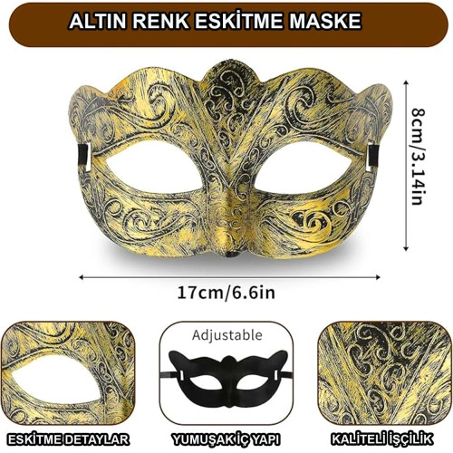 Venedik Tarzı Altın Renk Balo Maskesi - 1 Adet