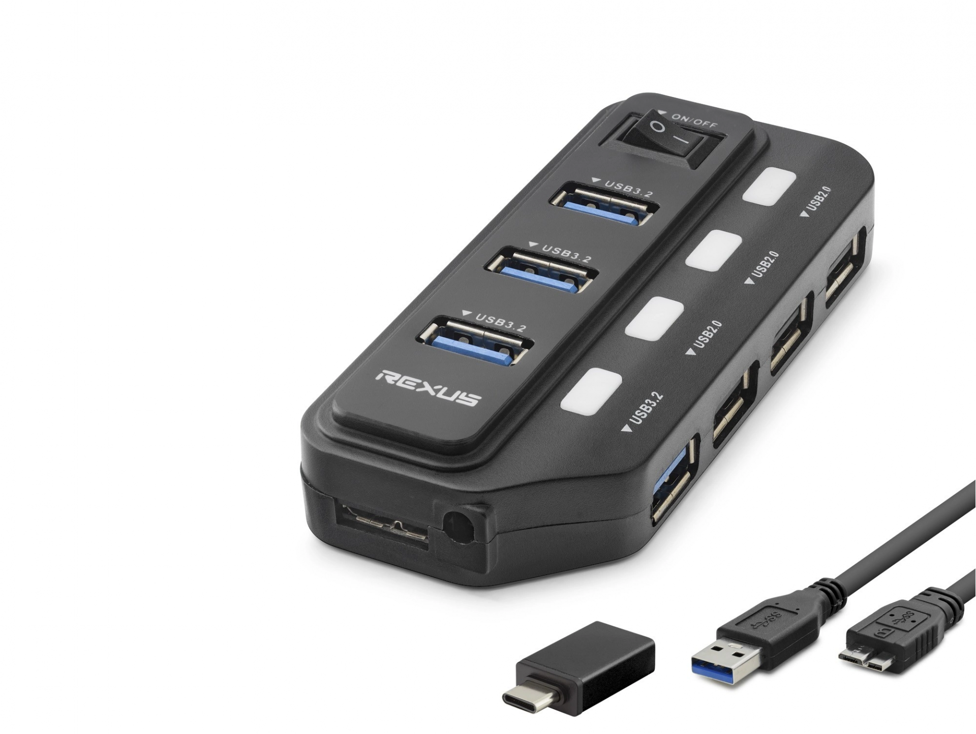 Anahtarlı 7 Port USB Hub Type-C 5 Gbps Siyah