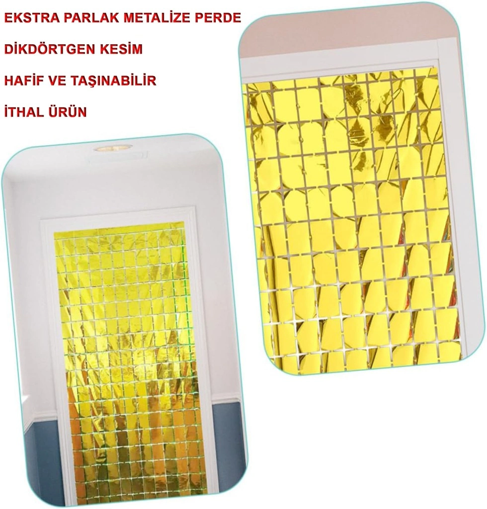 Şık Metalize Altın Renk Disko Kapı Perdesi 1x2 Metre