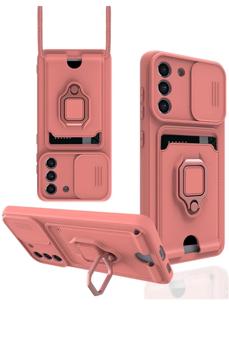 Samsung Galaxy S21 FE Uyumlu Kılıf Zuma Kartvizitli Yüzüklü Silikon - Pembe
