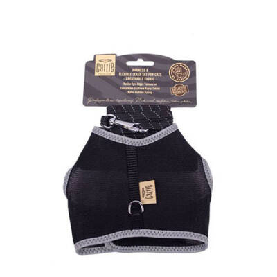 Havalı Dokuma Kedi Göğüs ve Gezdirme Tasması Large Siyah 1,5x-30-40 Cm