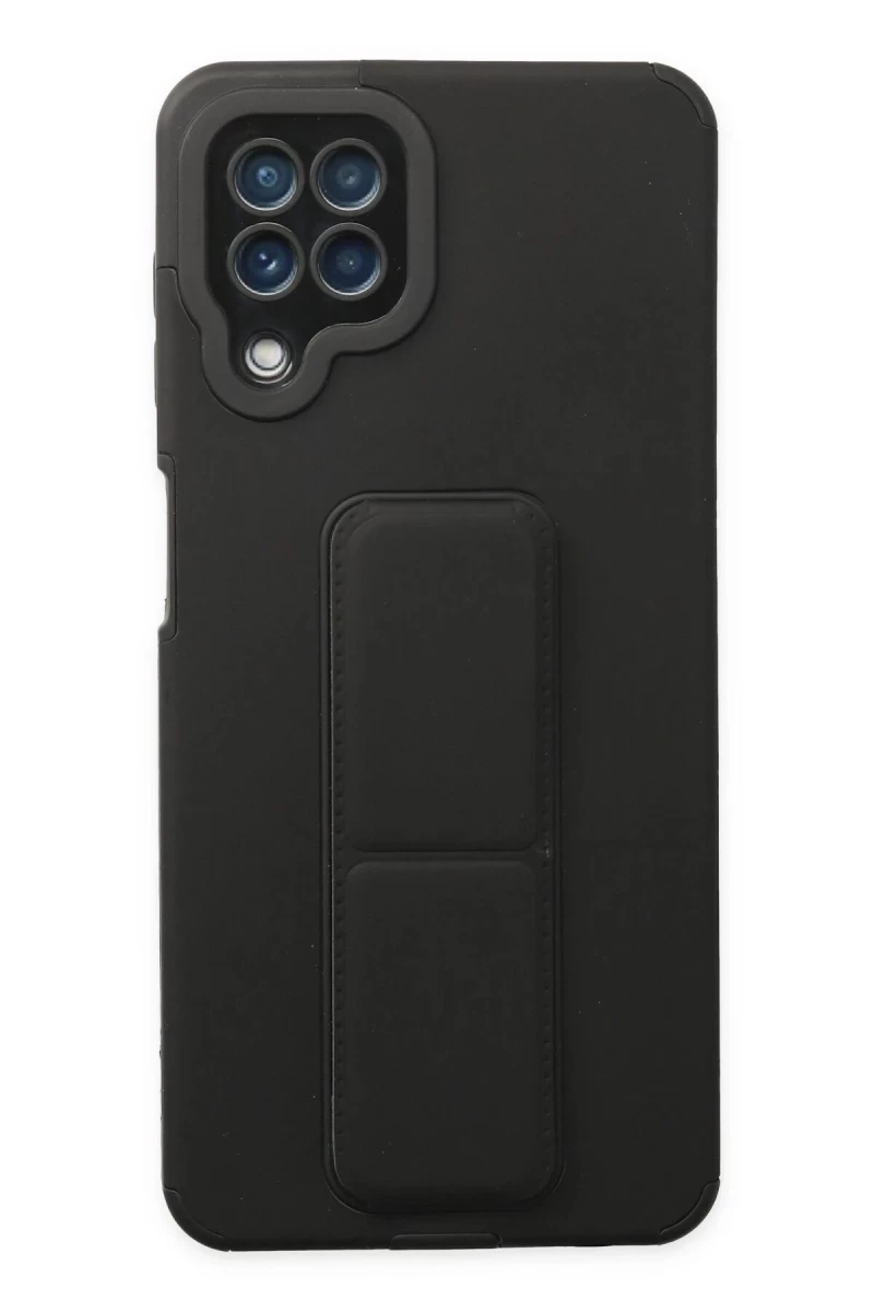 Samsung Galaxy A22 Uyumlu Kılıf Mega Standlı Silikon - Siyah