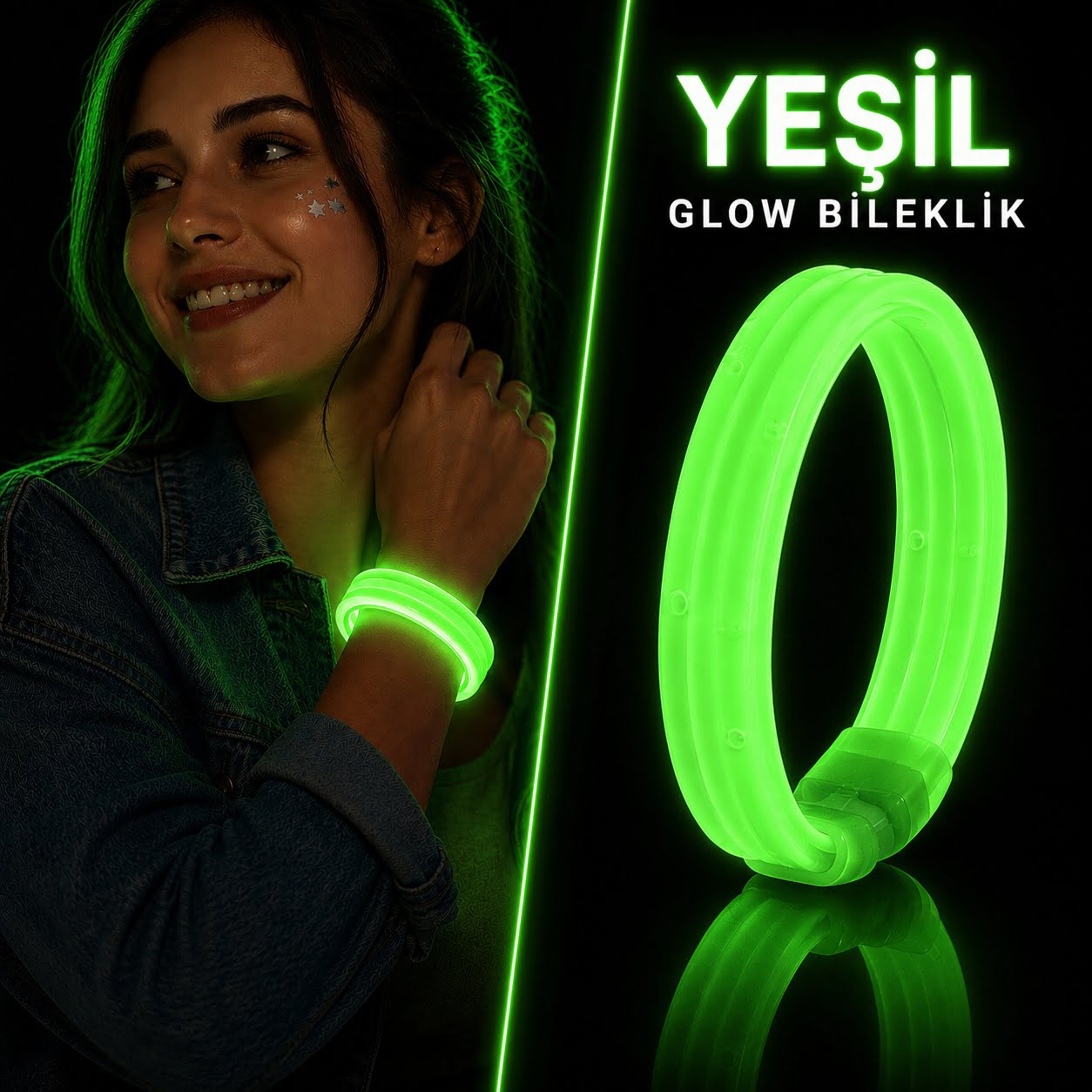 Yeşil Kalın Glow Bileklik ? Kırılarak Yanan Parti ve Festival Bilekliği