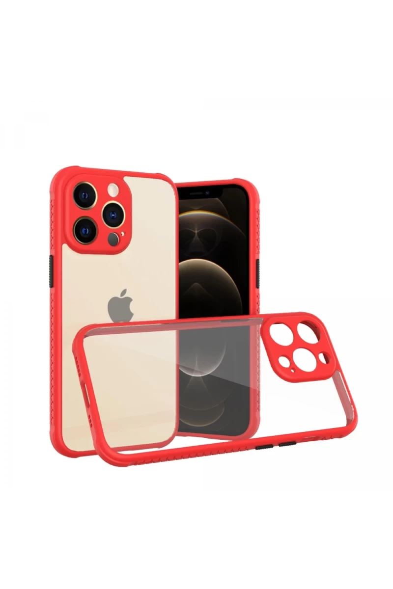 Apple iPhone 13 Pro Uyumlu Kılıf Miami Şeffaf Silikon - Kırmızı