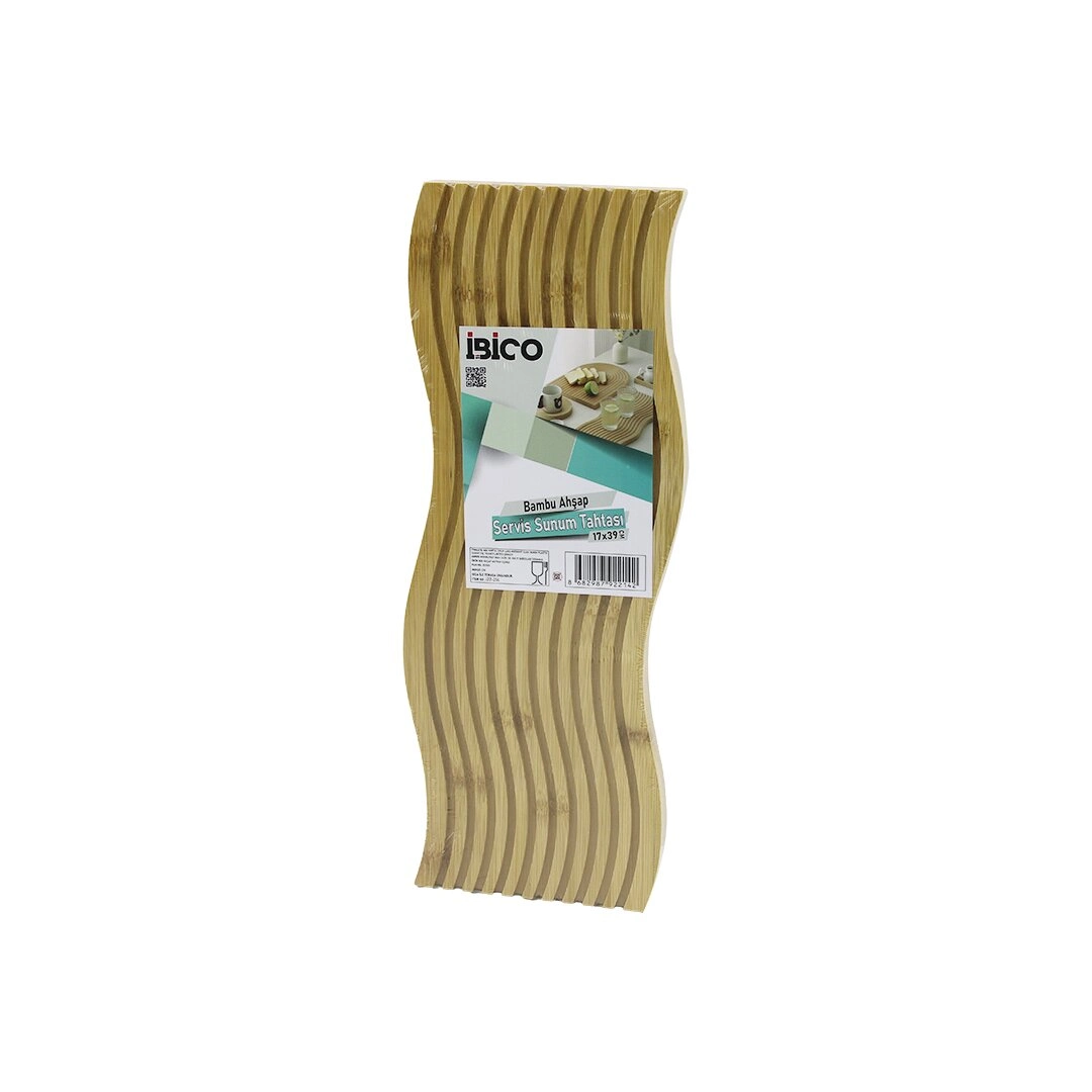Şık Dalgali Ahşap Bambu Servis Tahtası 17x39 cm