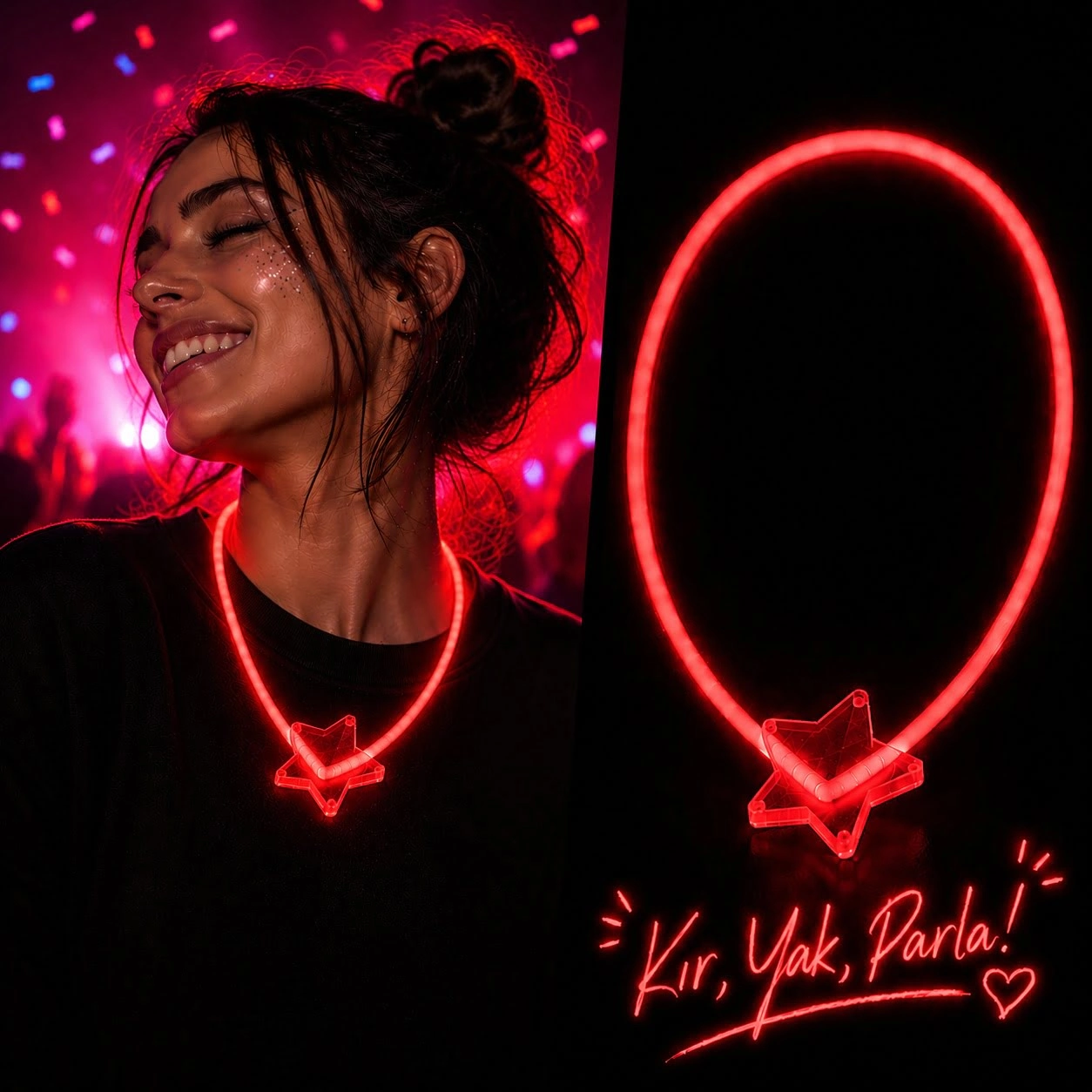 Eğlenceli Kırmızı Neon Fosforlu Parti Kolyesi 1 Adet