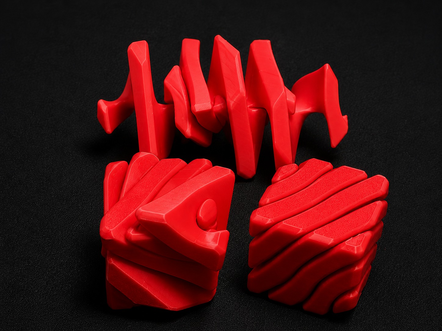 3D Baskı Fidget Puzzle Küp - Hareketli Dönüşebilen Stres Giderici Zeka Oyuncağı, Masaüstü Fidget Küp-Kırmızı