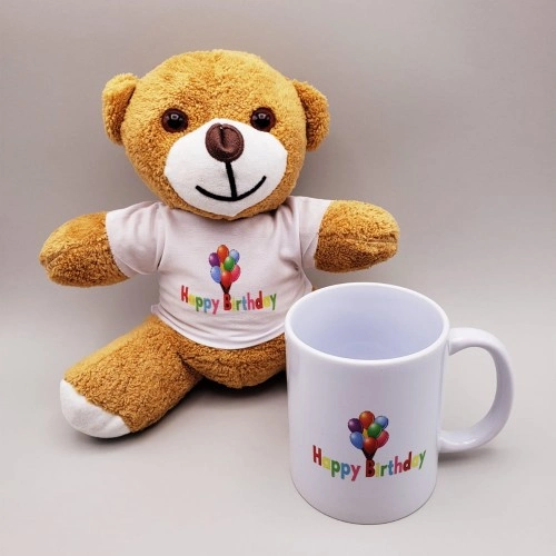 Şık Happy Birthday Kupa Bardak ve Tişört Seti 25 cm
