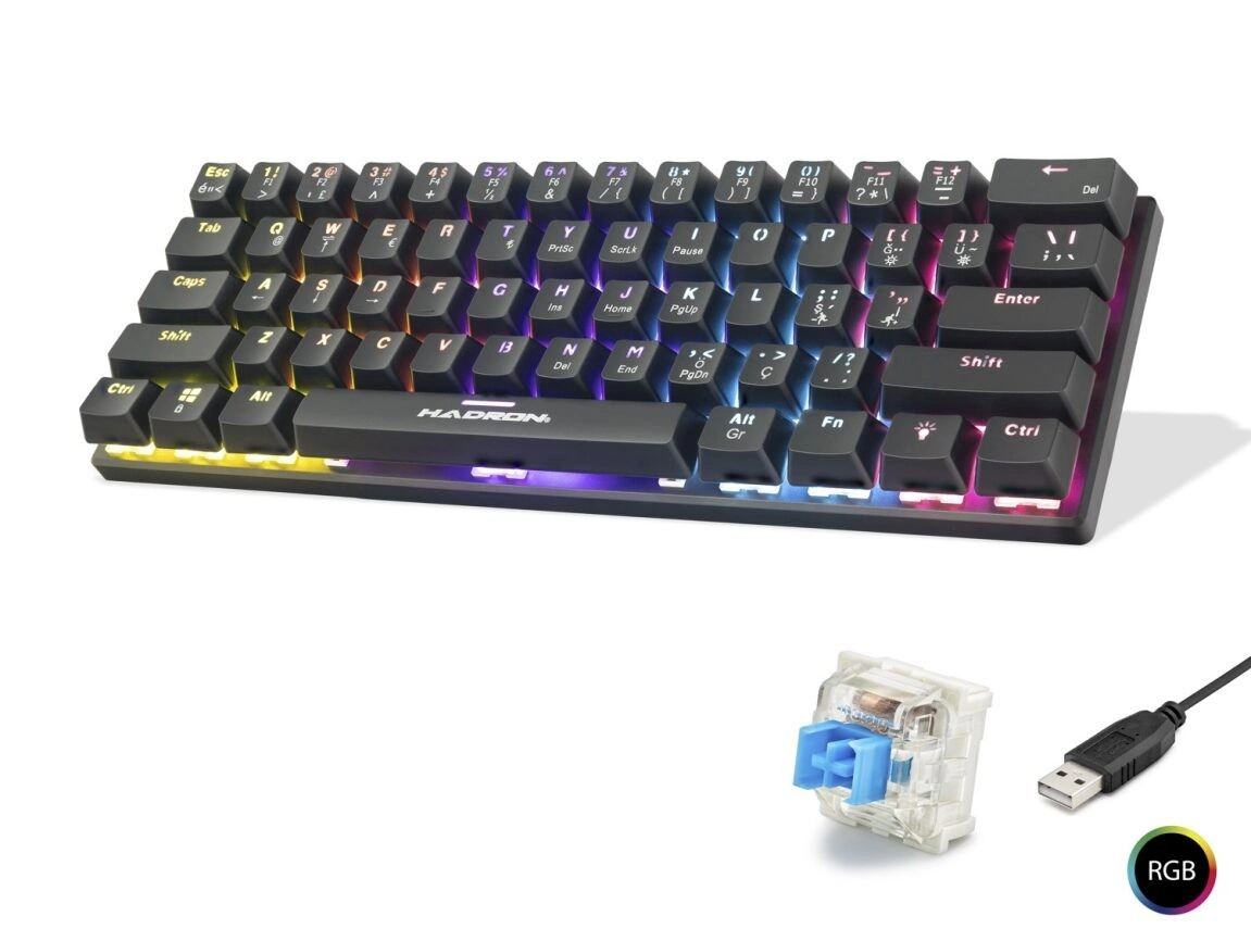 Siyah Mekanik Mini Klavye Blue Switch 61 Tuşlu RGB