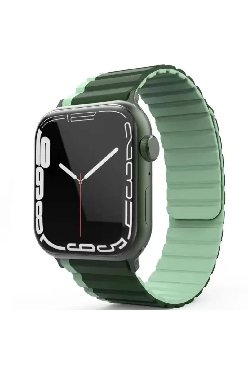 Movenchy Apple Watch 42mm Uyumlu MO-WB1 Çift Renk Mıknatıslı Silikon Kordon - Koyu Yeşil-Açık Yeşil