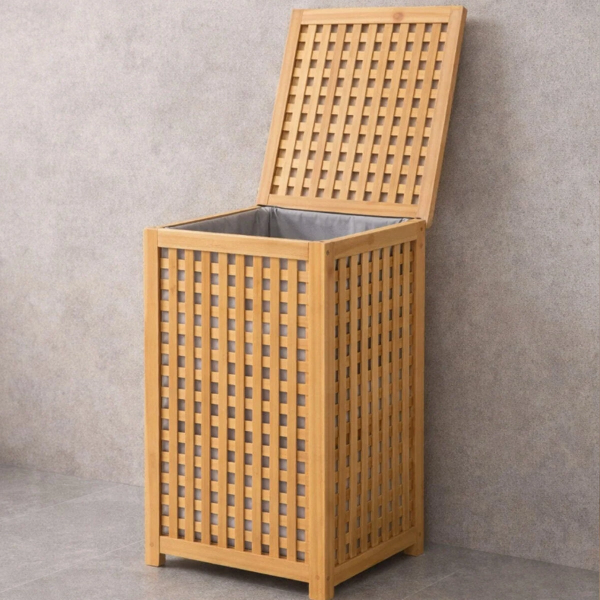 Şık Ahşap Bambu Kirli Çamaşır Sepeti 40x40x58 cm