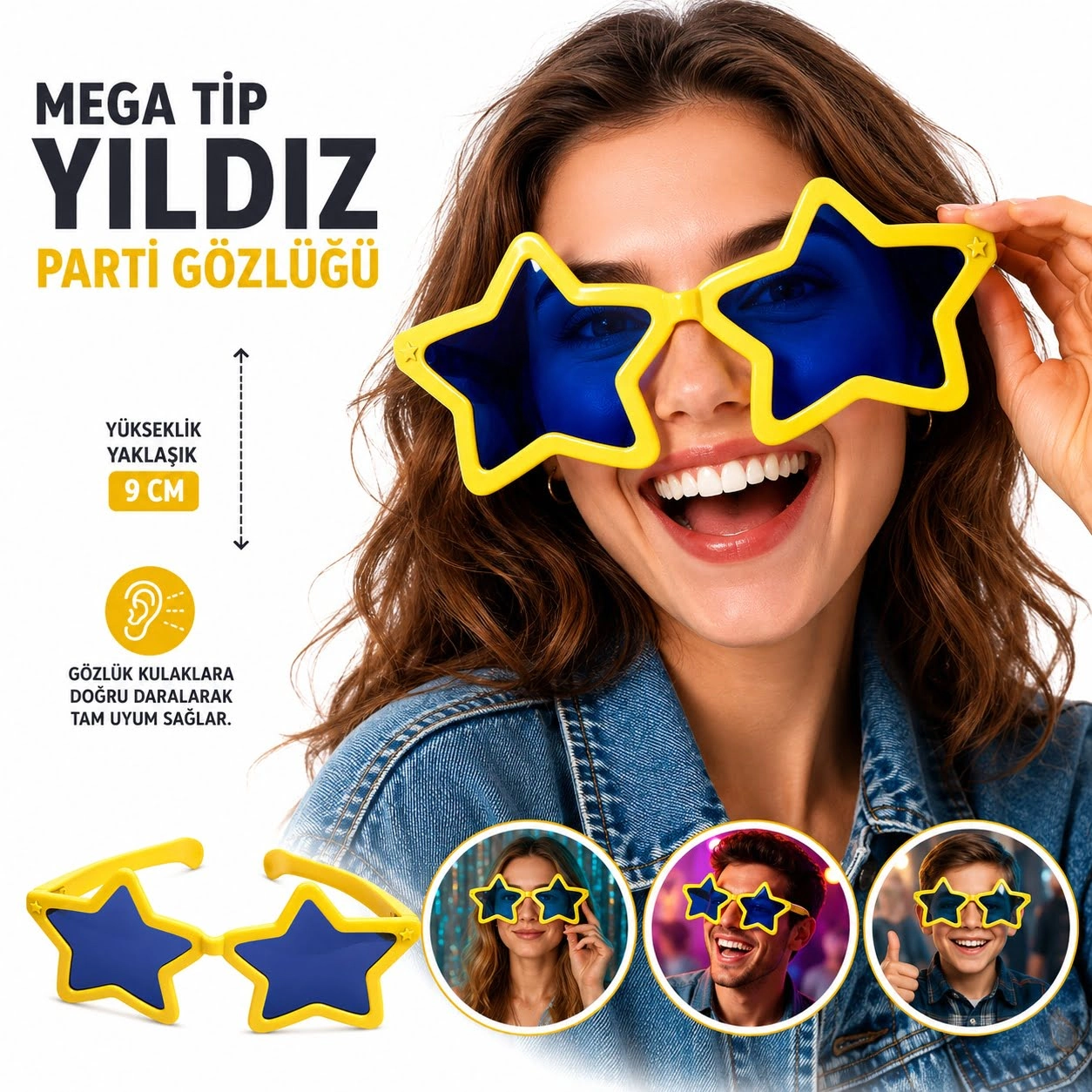 Eğlenceli Sarı Yıldız Parti Gözlüğü 9 cm Çocuk ve Yetişkin