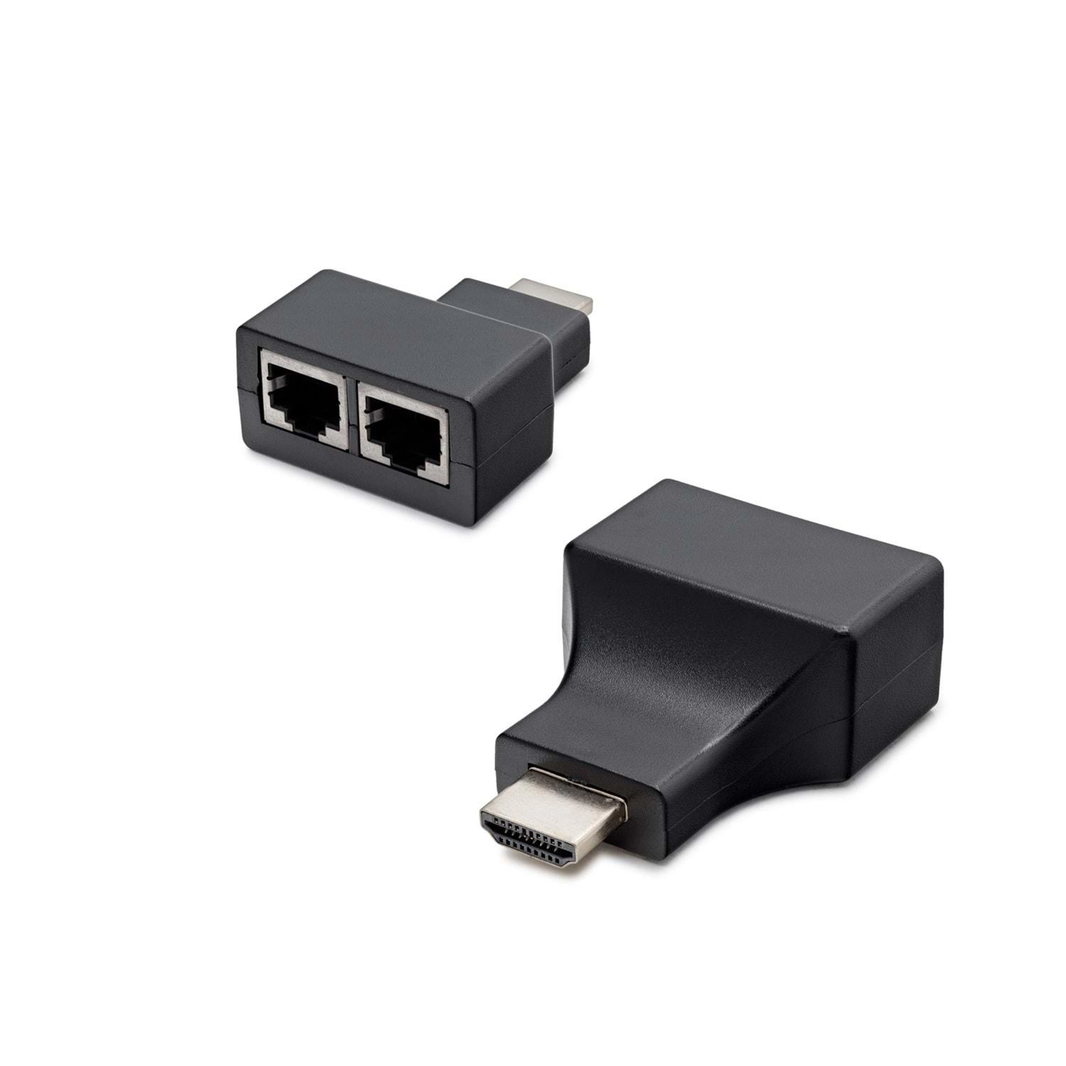 Siyah HDMI Mini Extender 30 m CAT6 Kablo ile Uzatma