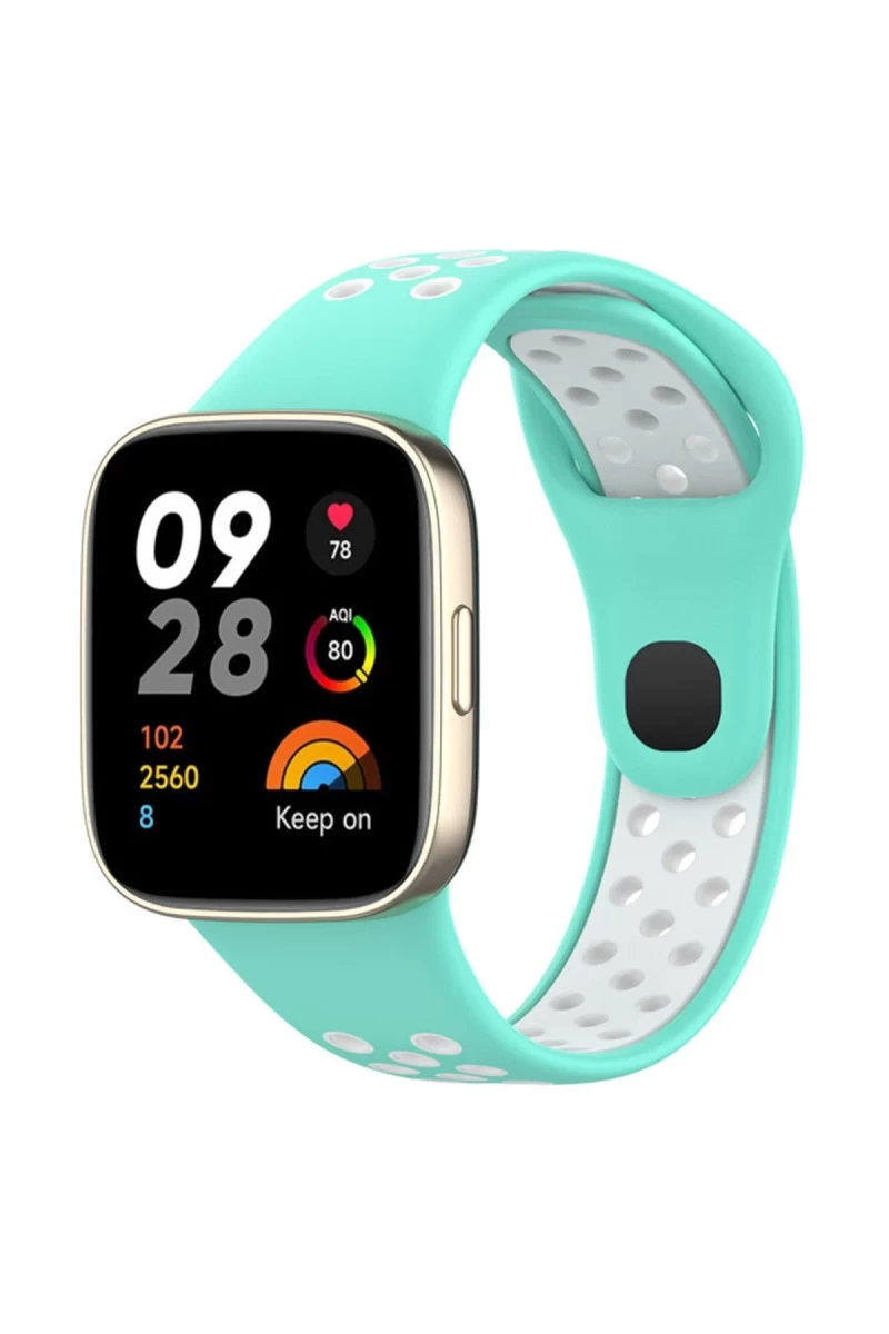 Xiaomi Redmi Watch 3 Spor Delikli Kordon - Turkuaz-Beyaz
