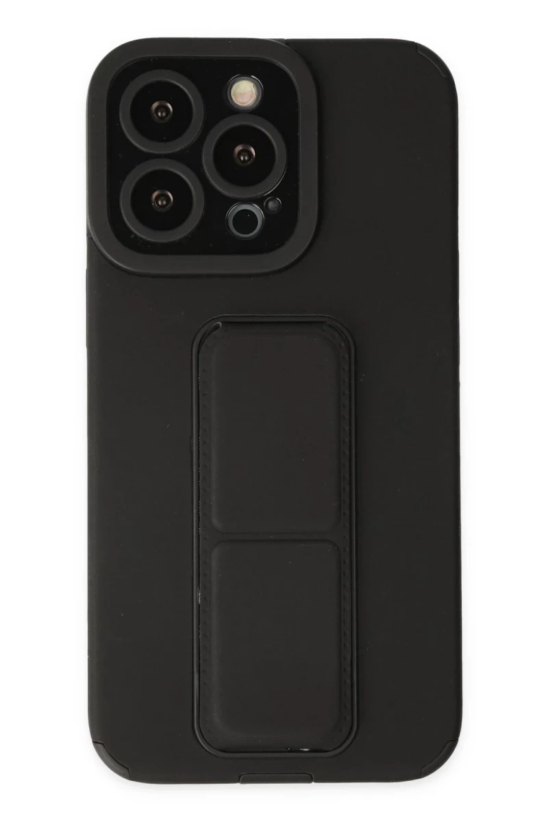 Apple iPhone 14 Pro Uyumlu Kılıf Mega Standlı Silikon - Siyah