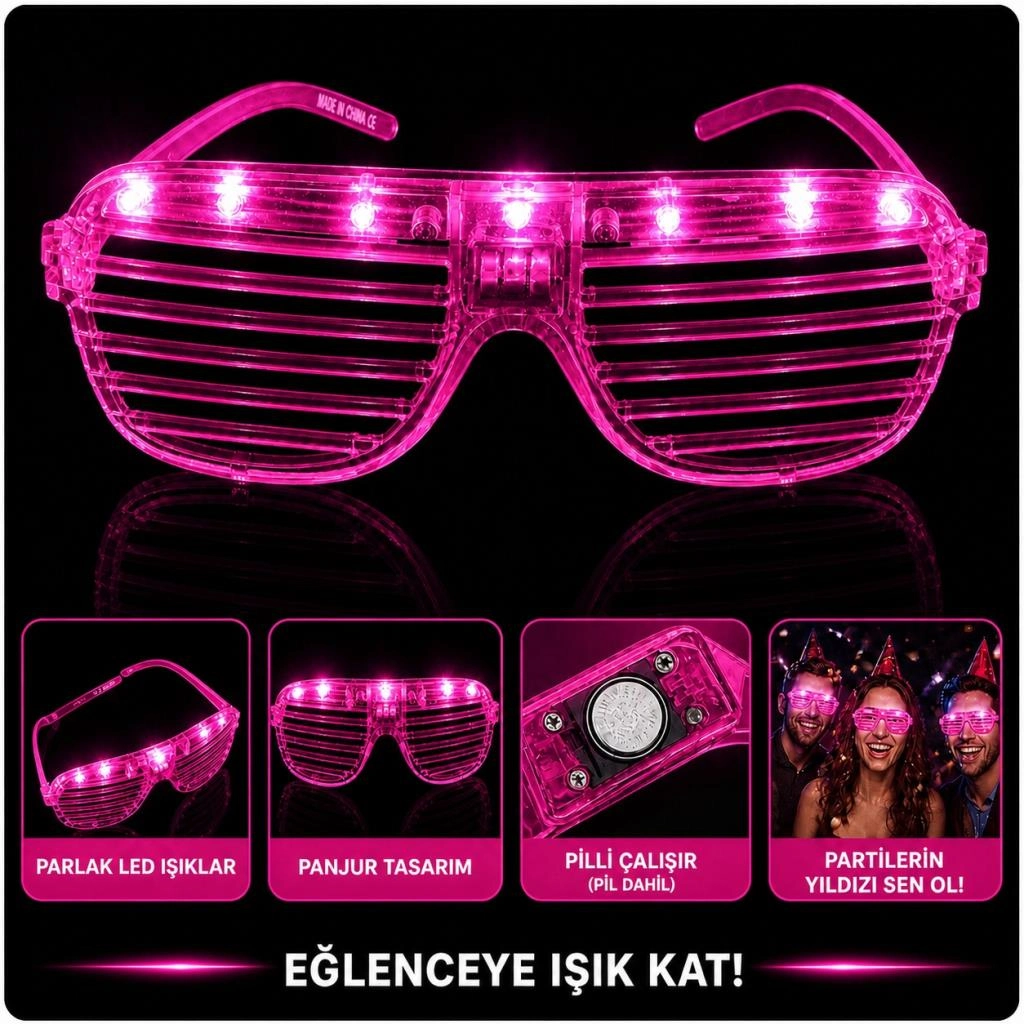 Panjur Parti Gözlüğü Pembe Renk 1 Adet LED Işıklı
