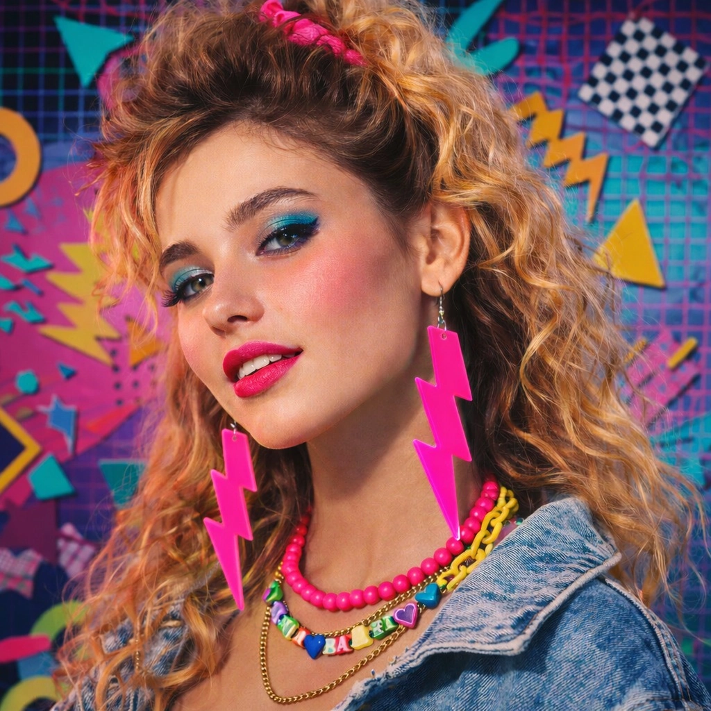 Retro Neon Pembe Şimşek Küpe 10 cm Parti Aksesuarı