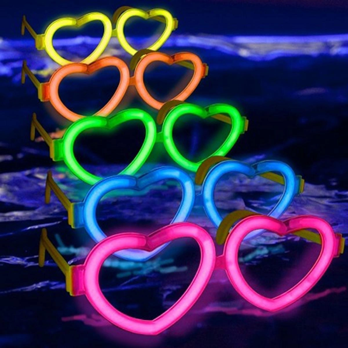 Renkli Kalp Fosforlu Gözlük 6'lı Neon Set Parti Aksesuarı
