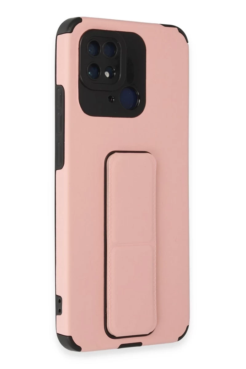 Xiaomi Redmi 10C Uyumlu Kılıf Mega Standlı Silikon - Pudra