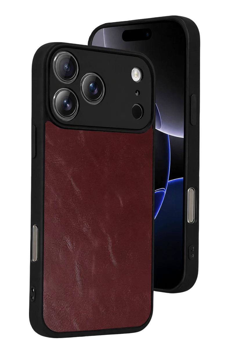 Apple iPhone 17 Pro Max Uyumlu Aras Deri Kapak - Bordo