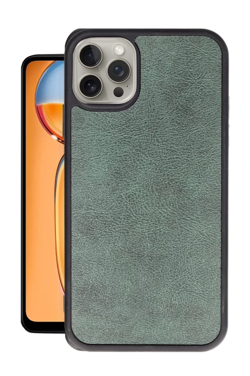 Apple iPhone 14 Pro Max Uyumlu Kılıf Aras Deri Kapak - Koyu Yeşil
