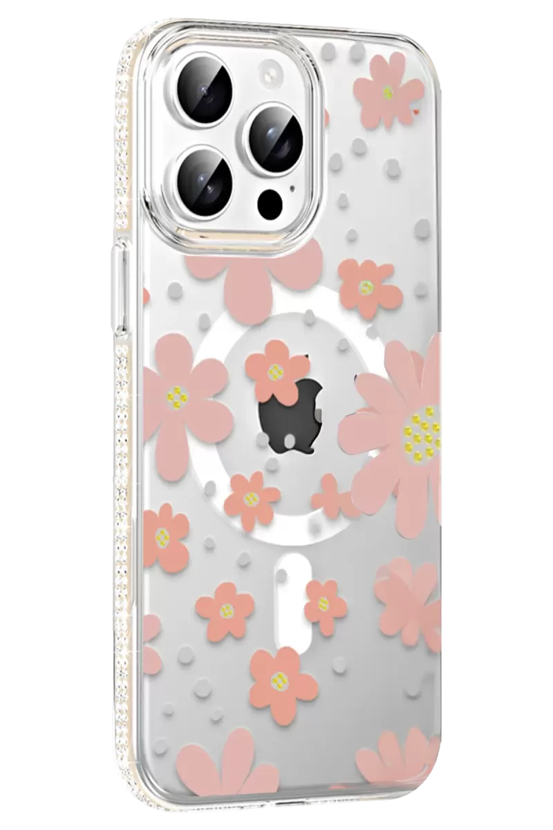 Joko Apple iPhone 15 Pro Uyumlu Floral Magsafe Kapak - Pembe