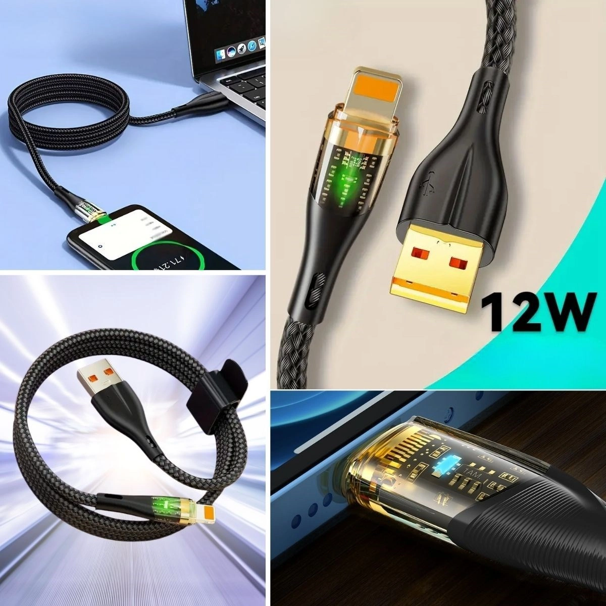 Estetik Led Işık Uçlu USB to Lightning Hızlı Şarj Kablosu
