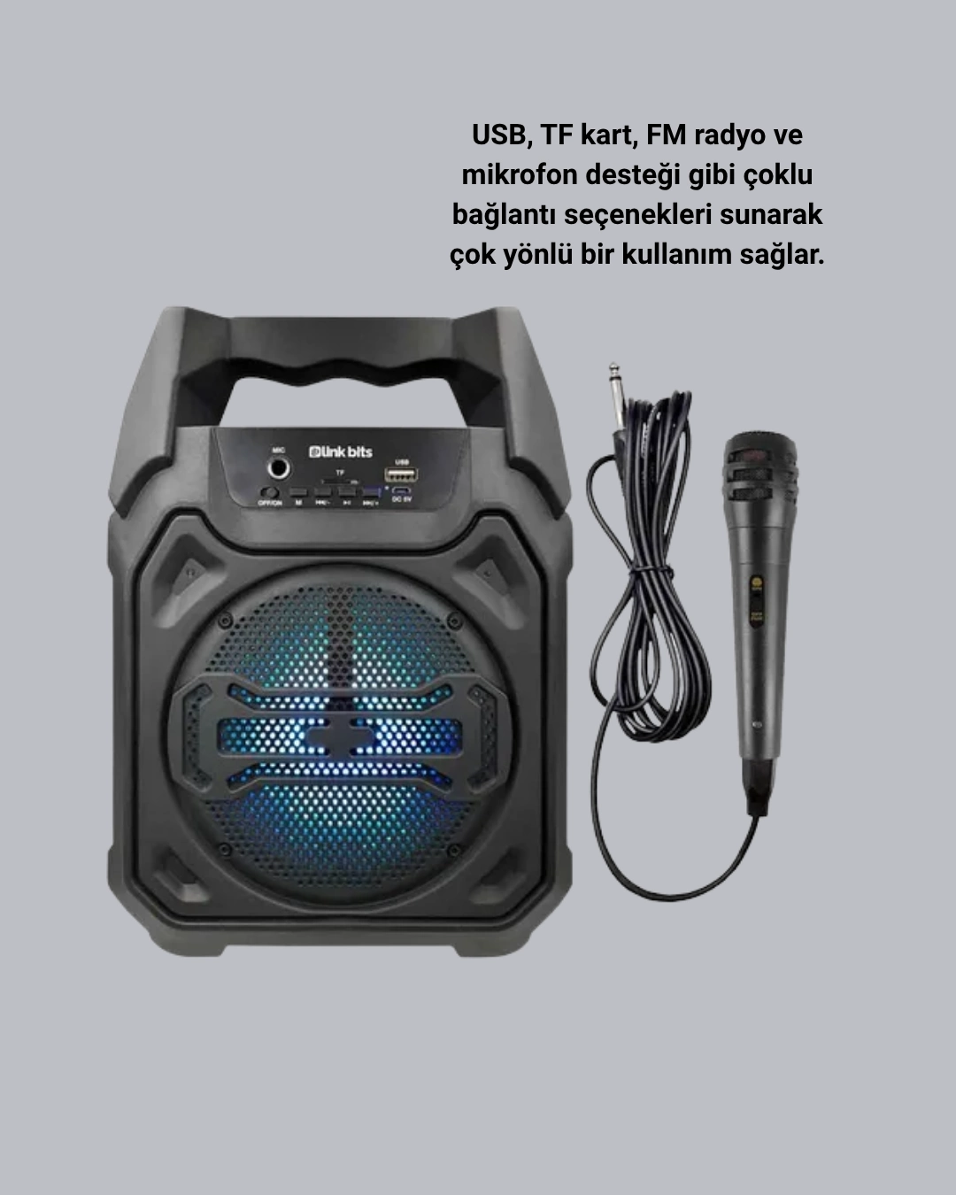 Mikrofonlu Taşınabilir Bluetooth Hoparlör 10W Ses Gücü