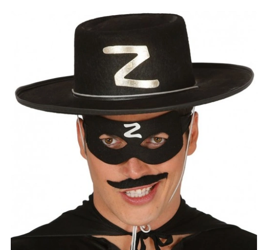 Yetişkin Zorro Maskesi ve Z Logolu Şapka Seti