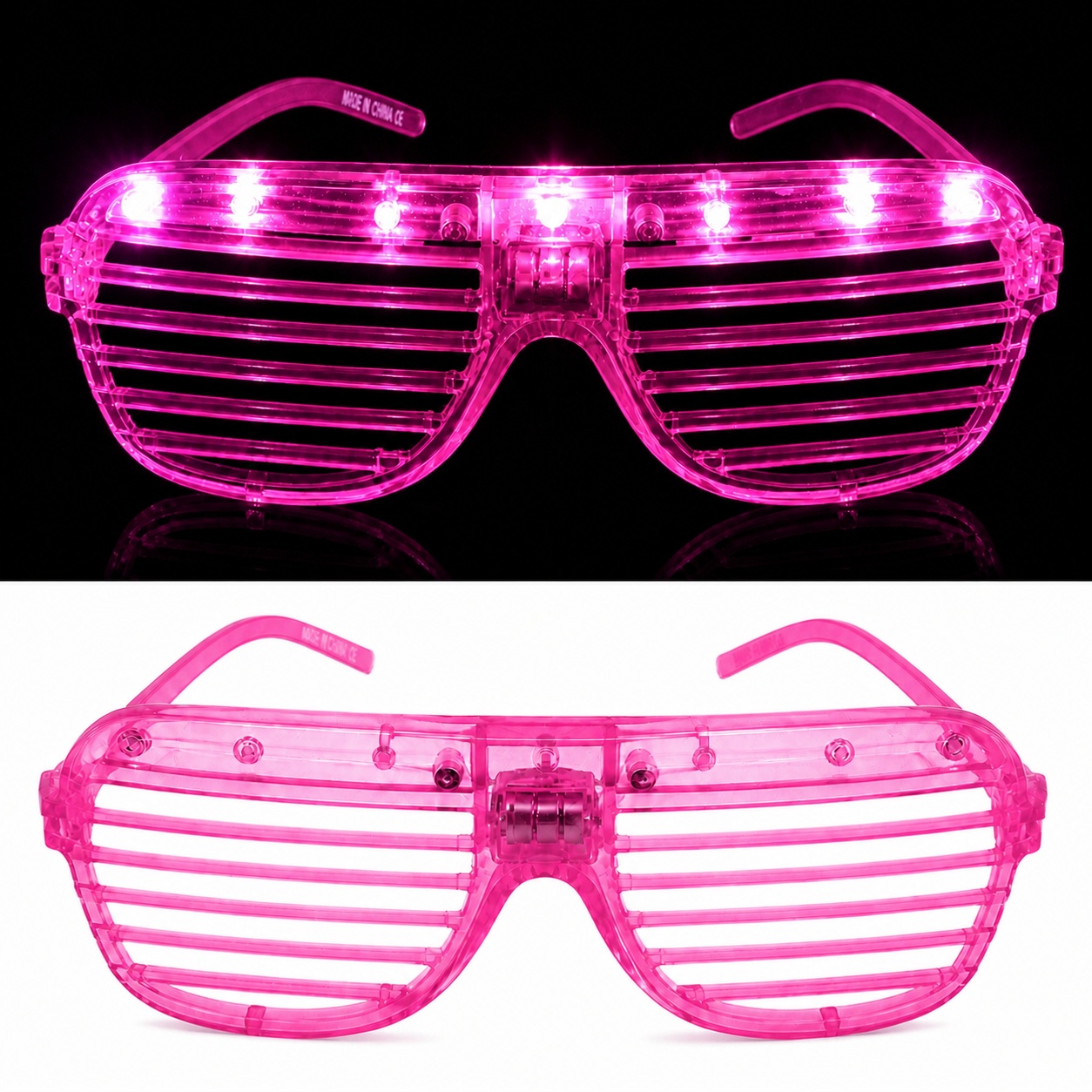 LED Işıklı Panjur Parti Gözlüğü Pembe Renk Shutter Gözlük