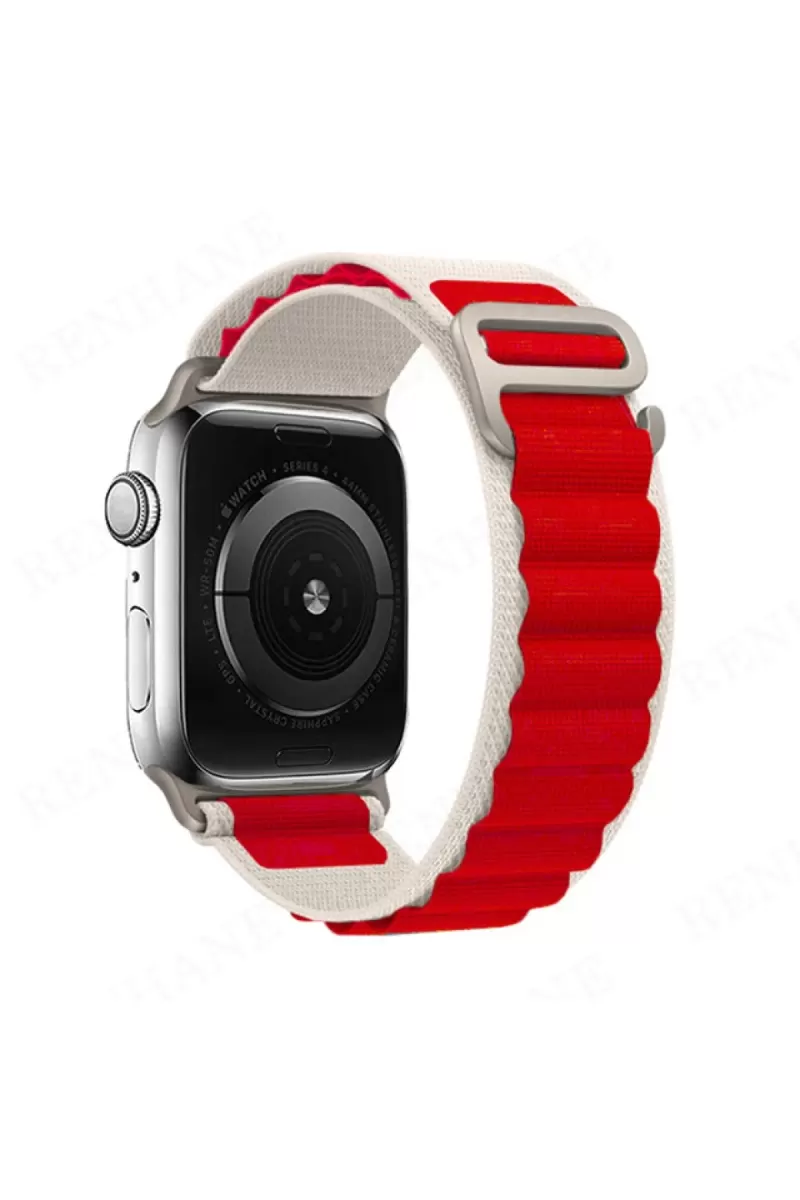 Apple Watch 42mm Uyumlu Mountain Kordon - Beyaz-Kırmızı