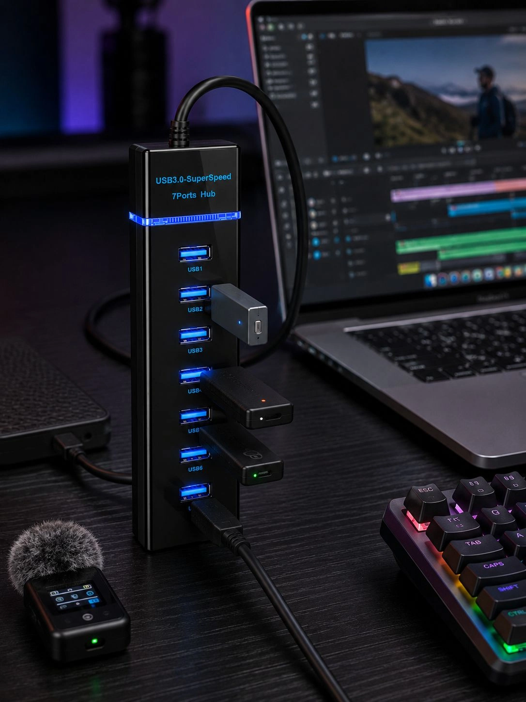 Yüksek Hızlı USB 3.0 Çoklayıcı 7 Port Harici Güç Girişi