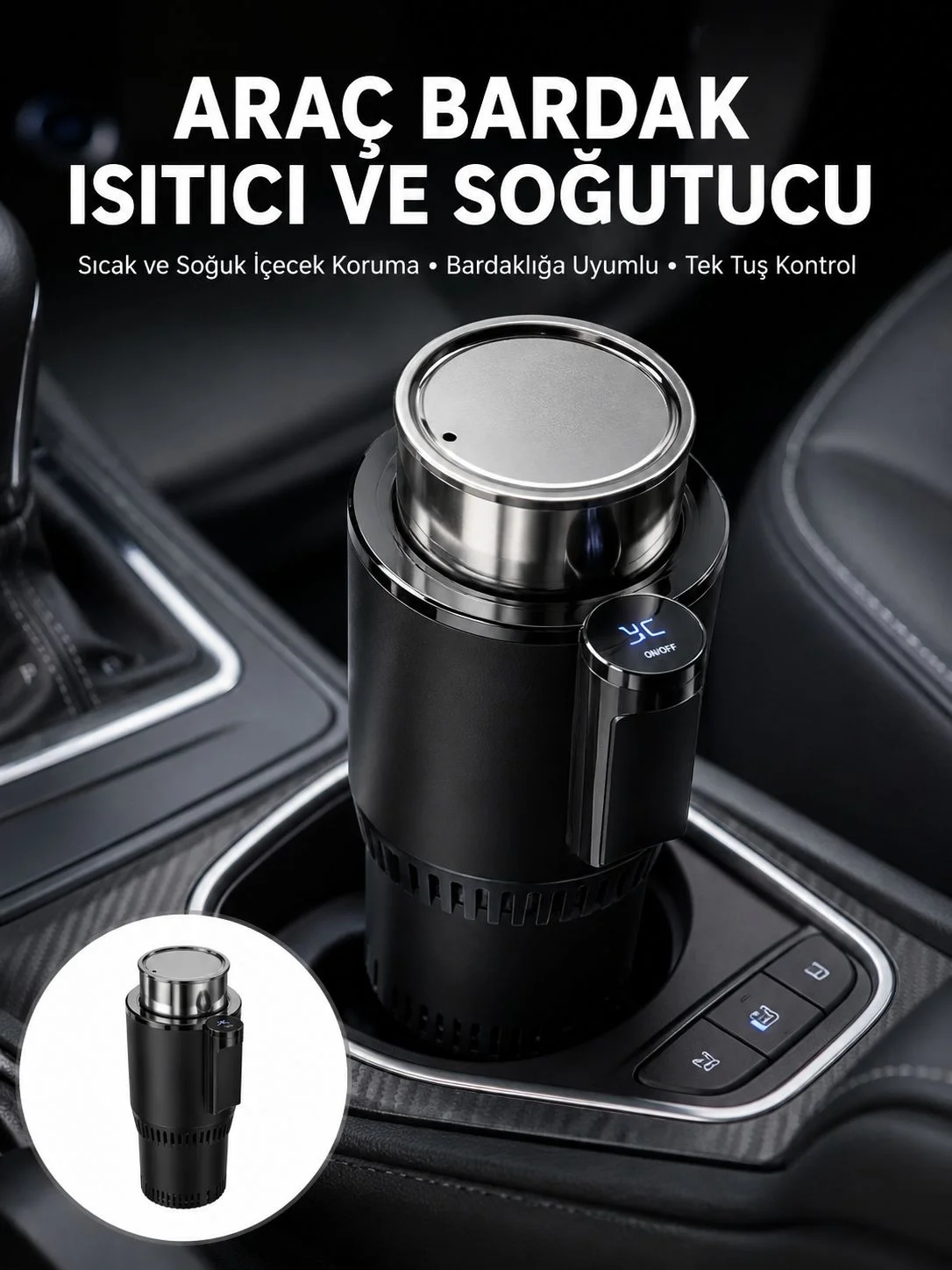 Isıtma Soğutma Özellikli Araç Bardaklığı Çakmak Girişli Akıllı Yeni Nesil