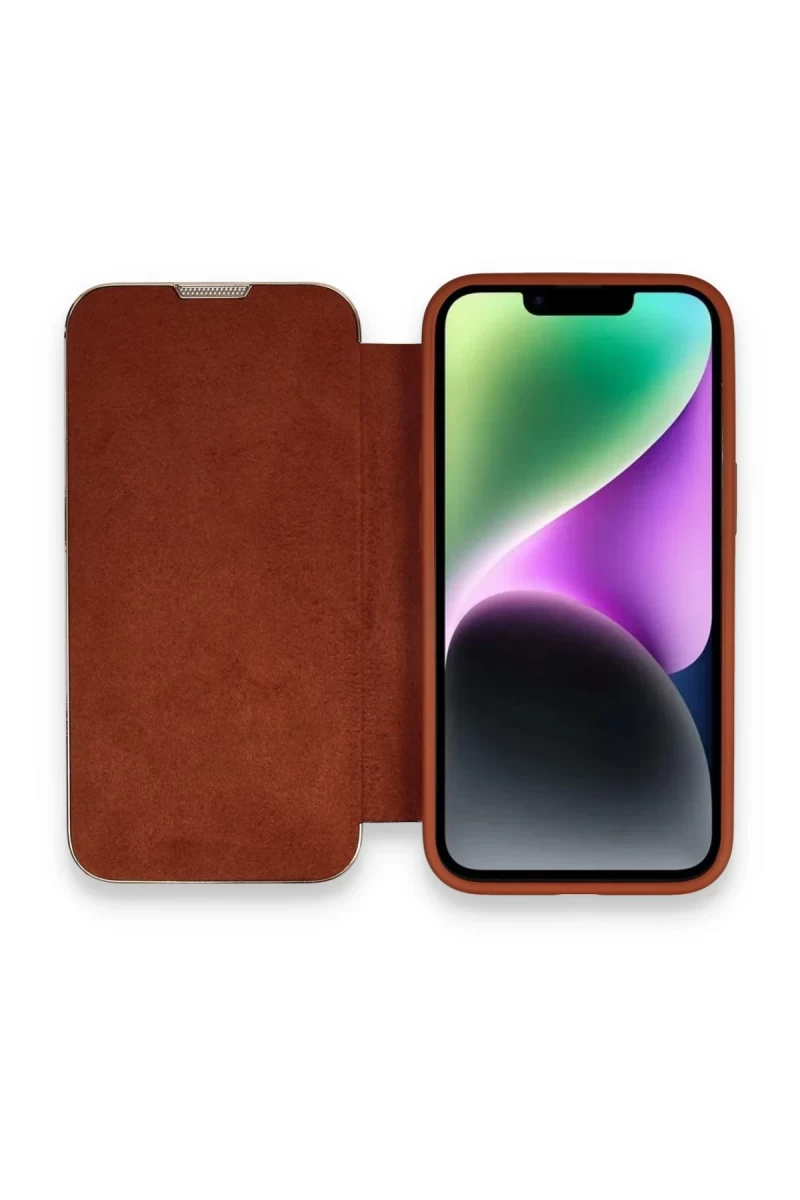 Apple iPhone 13 Pro Max Uyumlu Kılıf Dolpin Kapaklı - Kahverengi
