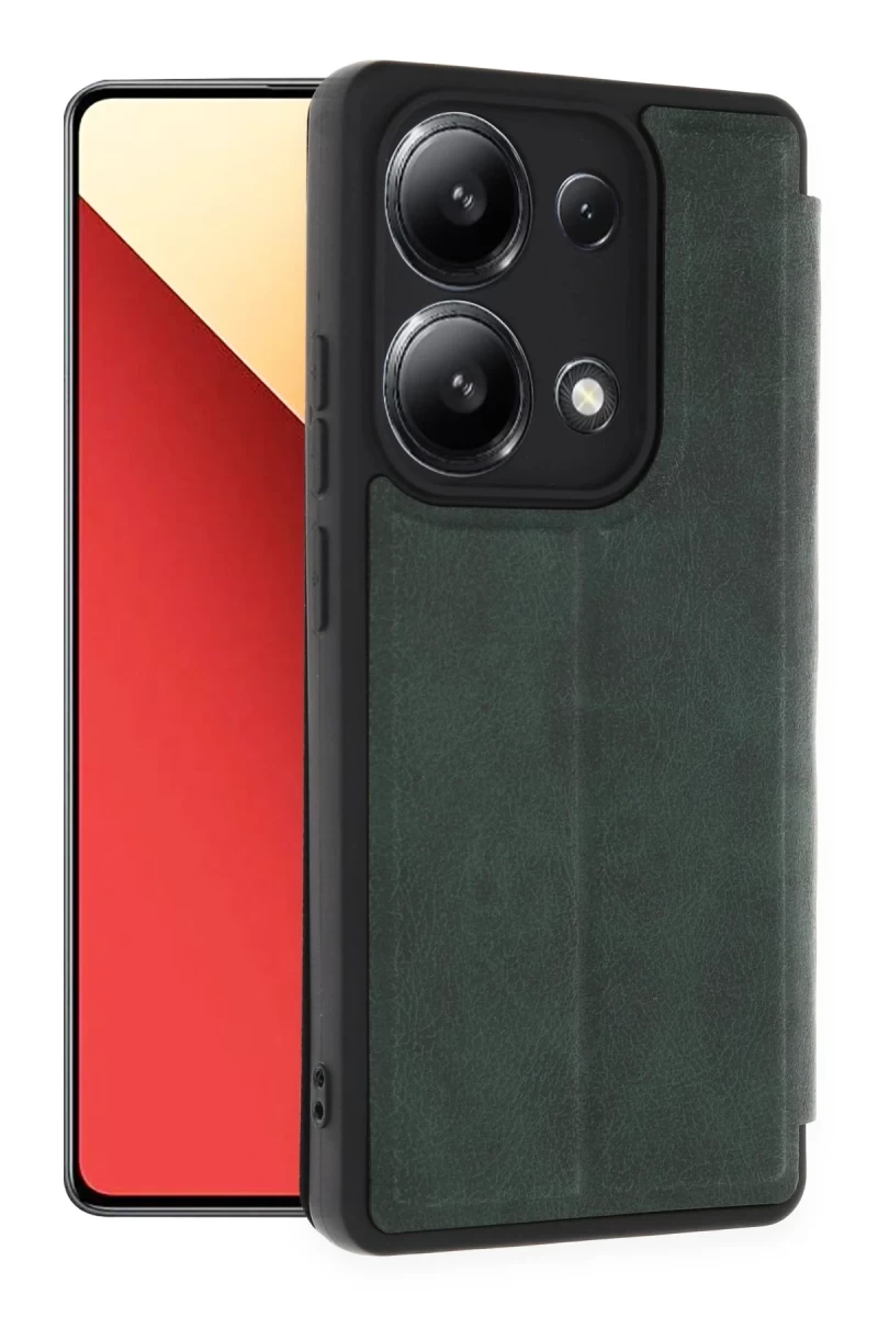 Xiaomi Redmi Note 13 4G Uyumlu Kılıf Flip Cover - Koyu Yeşil