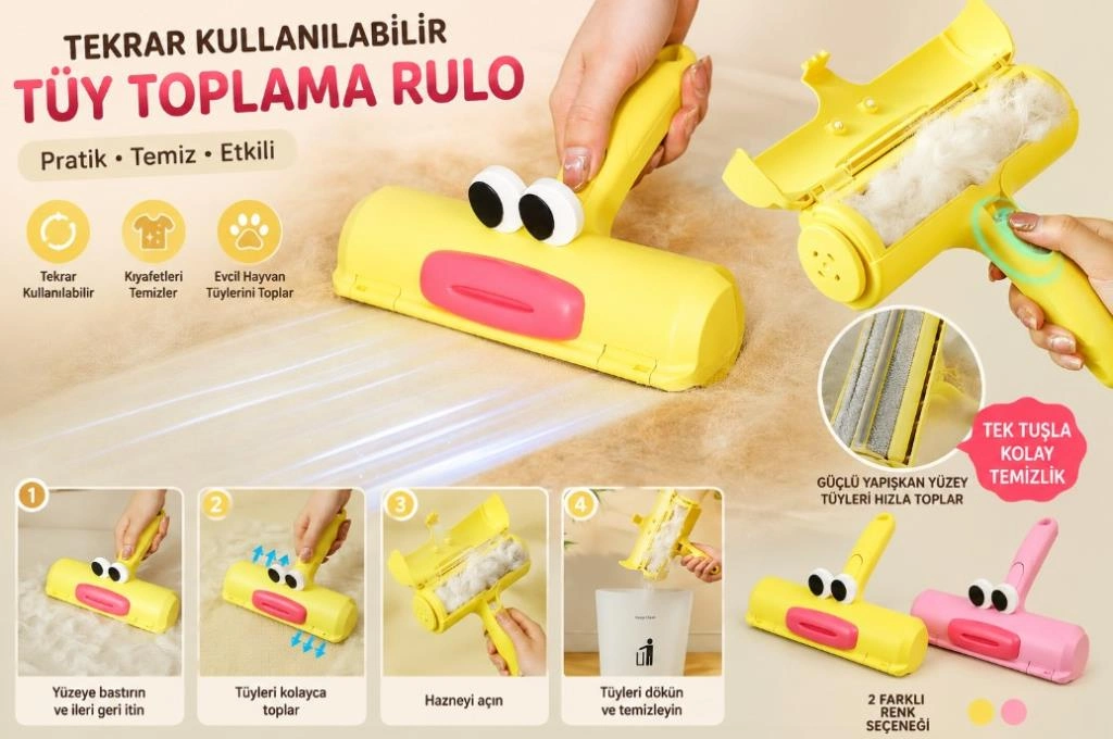 Pratik Hazneli Tüy Toplama Rulosu 1 Adet