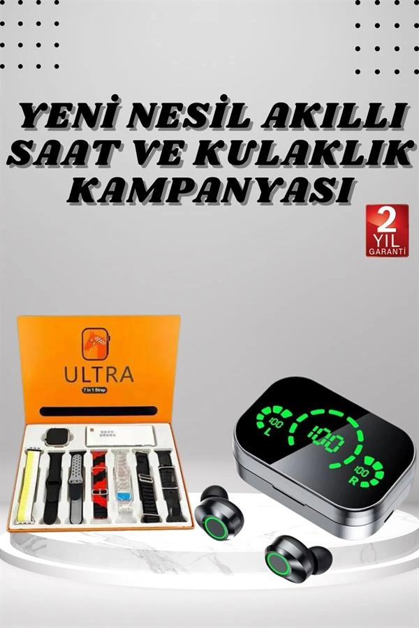 Modern Akıllı Saat 7 Kordonlu Bluetooth Kulaklık Powerbank