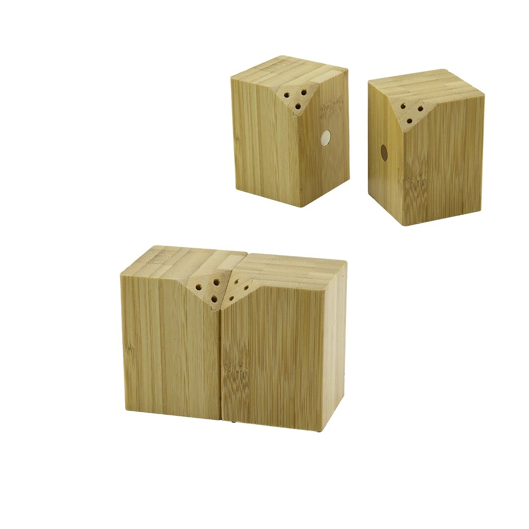Mıknatıslı İkiz Ahşap Bambu Baharatlık 2 Adet 5x5cm