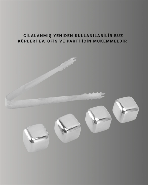 Çelik Metal Buz Küpleri 4'lü Set ile İçeceklerinizi Soğutun