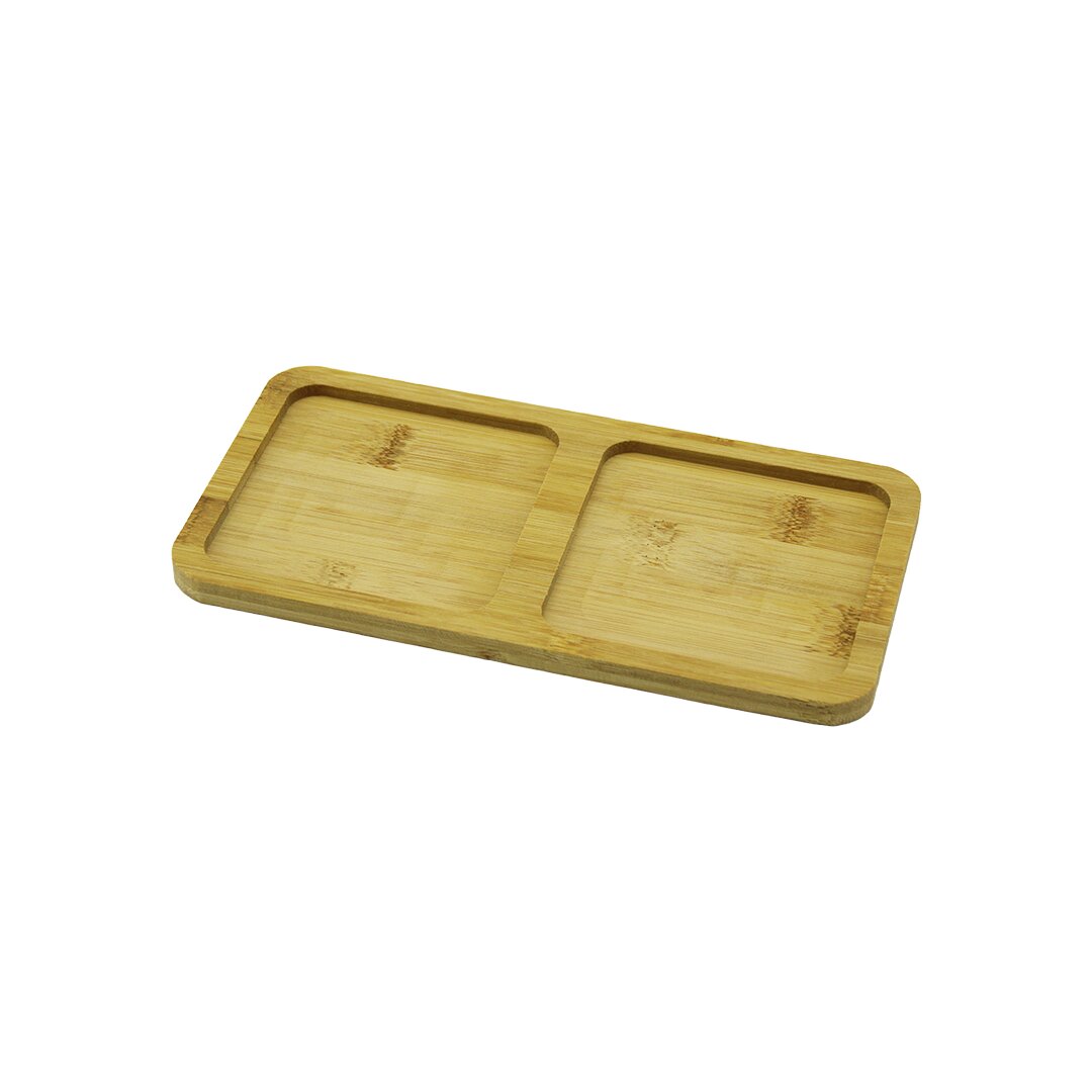 2 Bölmeli Dikdörtgen Ahşap Bambu Yağdanlık Altlık Mini Tepsi 20X10X0.8CM