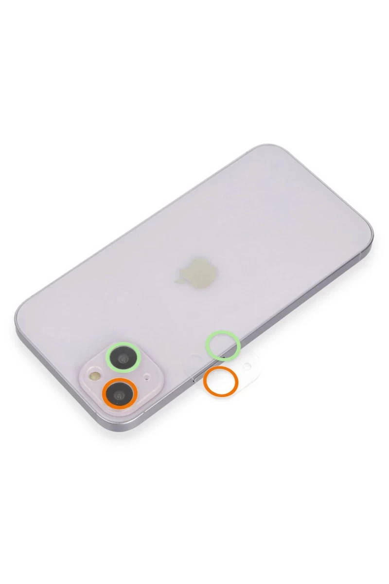 Apple iPhone 13 Mini Uyumlu Renkli Kamera Lens Koruma Cam - Turuncu-Yeşil