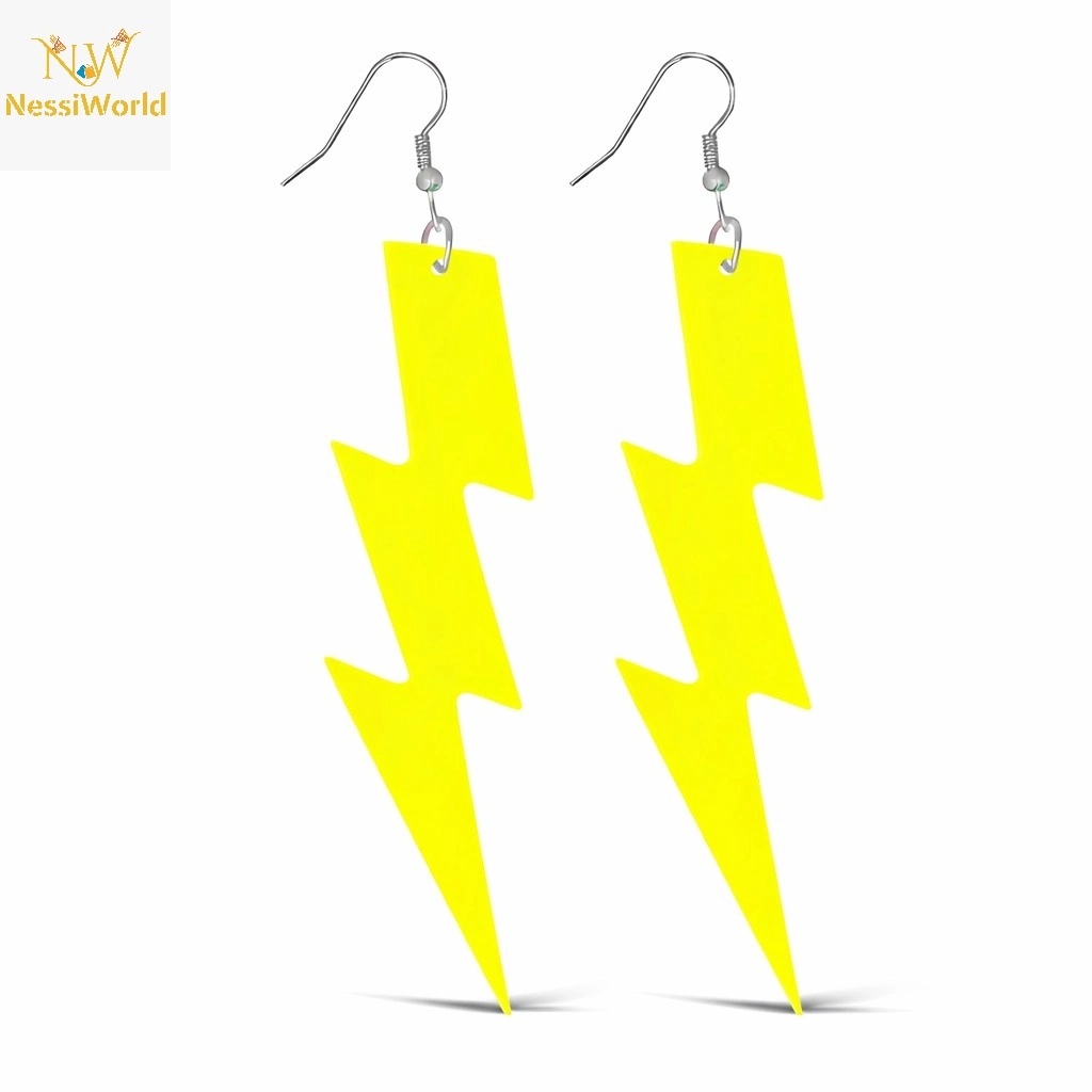 Retro Neon Sarı Şimşek Küpe 10 cm Uzunlukta