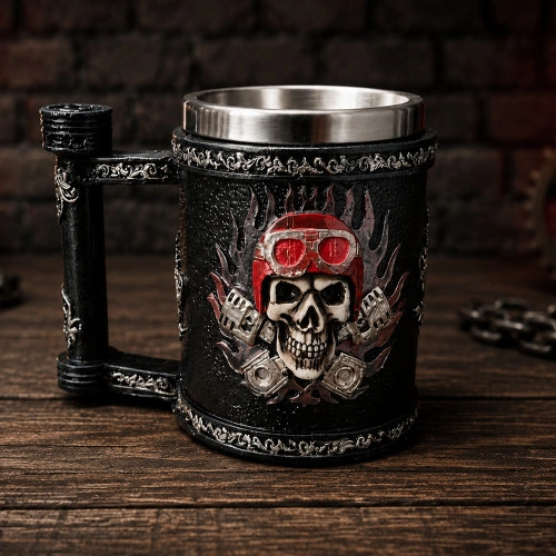 Motorcu Tasarımlı Metal Kupa Bardak 13 cm Yükseklik