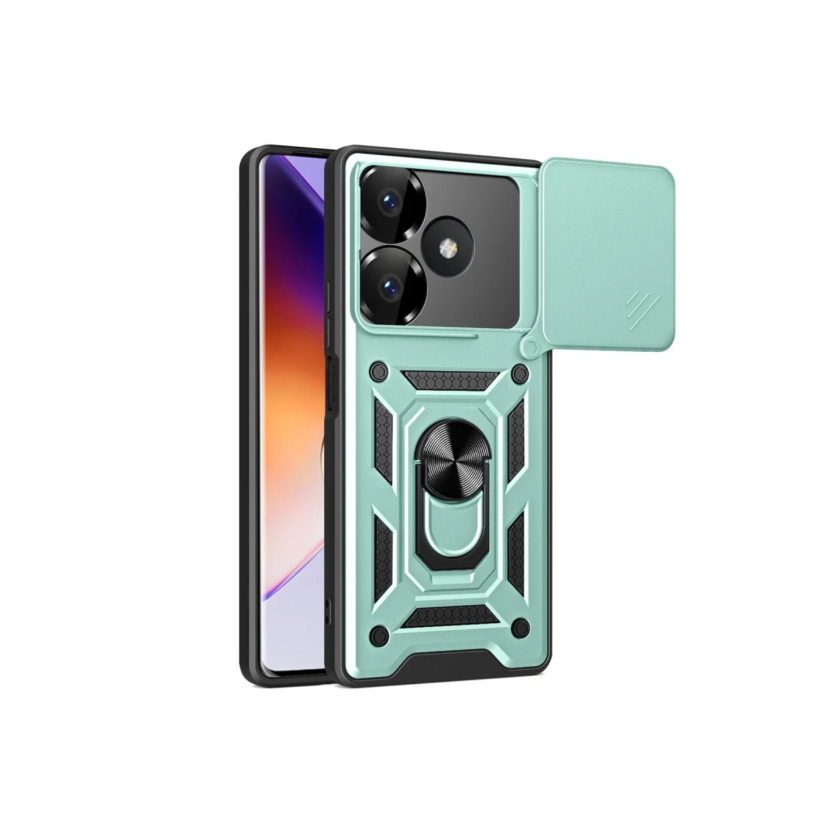 Xiaomi Redmi 13 4G Kılıf Pars Lens Yüzüklü Silikon - Yeşil