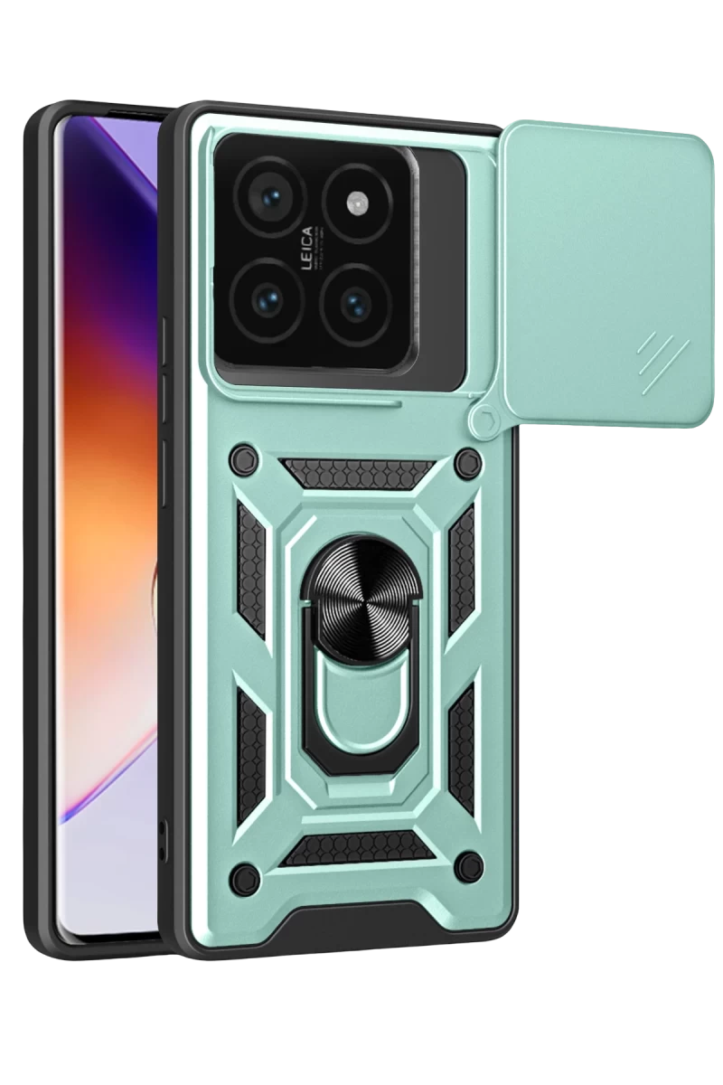 Xiaomi Mi 14T Pro Uyumlu Kılıf Pars Lens Yüzüklü Silikon - Yeşil