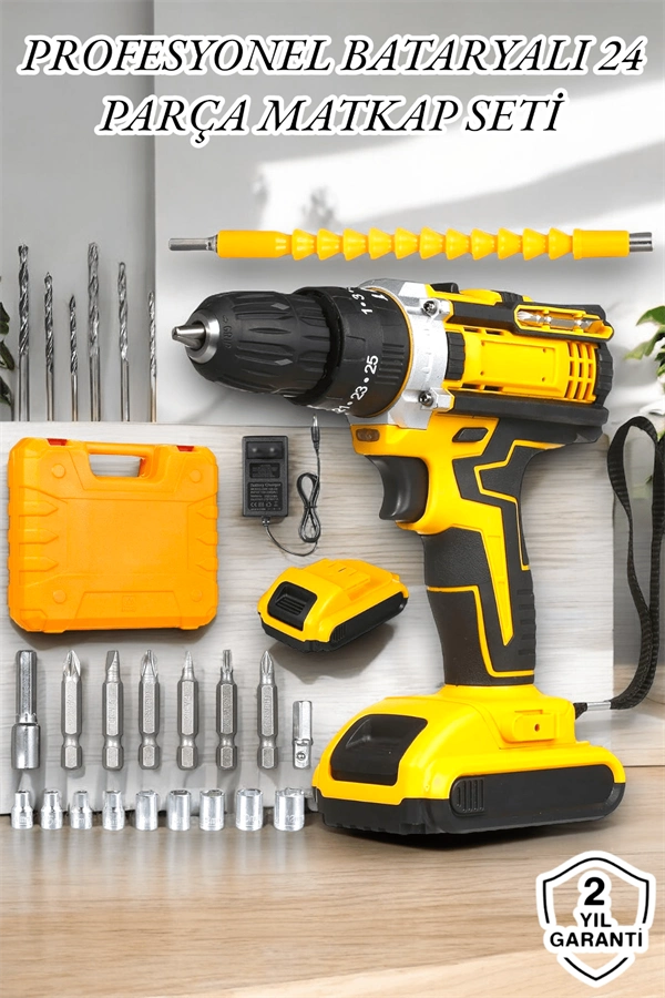 Çift Bataryalı Şarjlı Matkap Seti 24W Motor 24 Parça
