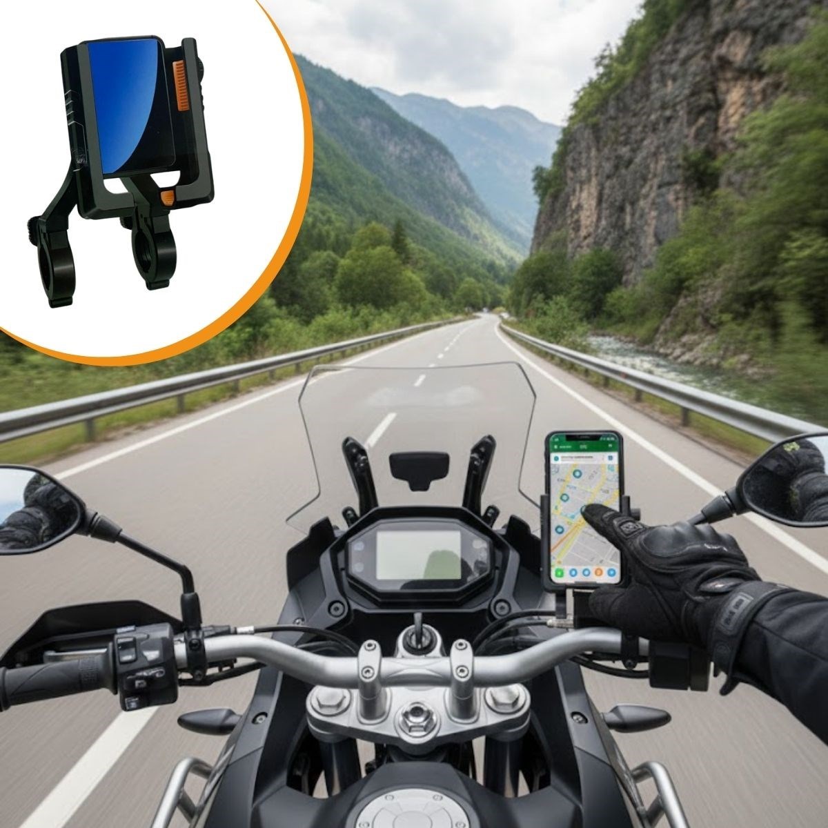 Evrensel Motosiklet Telefon Tutucu – Kaymaz, Kilitlenebilir Güvenli Tutuşlu, 360° Ayarlanabilir Gidon Bağlantılı Akıllı Telefon Aparatı