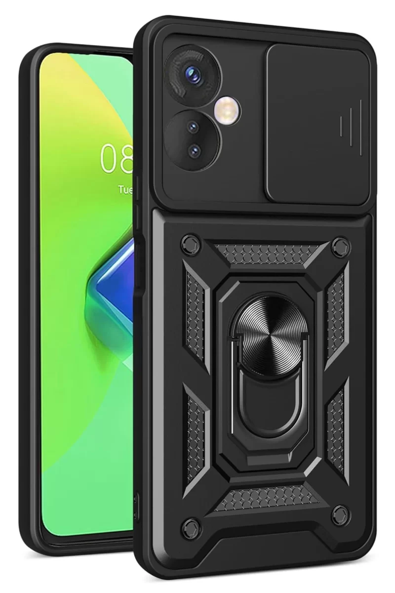 İnfinix Hot 30 4G Uyumlu Kılıf Pars Lens Yüzüklü Silikon - Siyah