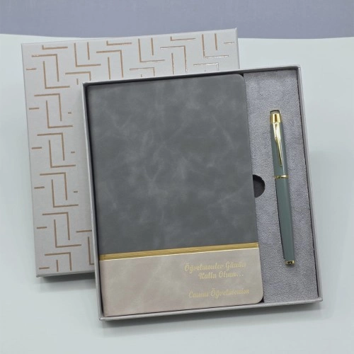 Özel Tasarım Deri Defter ve Kalem Seti 1 Adet