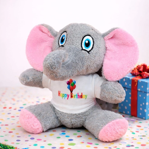Sevimli Peluş Fil 25 cm Happy Birthday Tişört ile